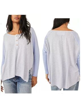 We The Free Grand Slam Cotton Colorblocked T-Shirt Blue XS NWT